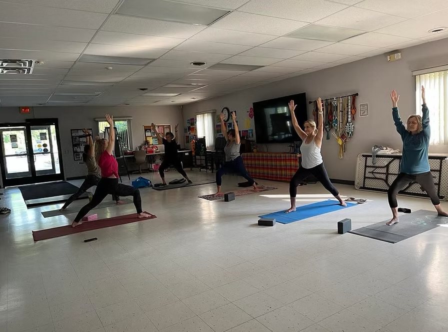 Indoor studio yoga class