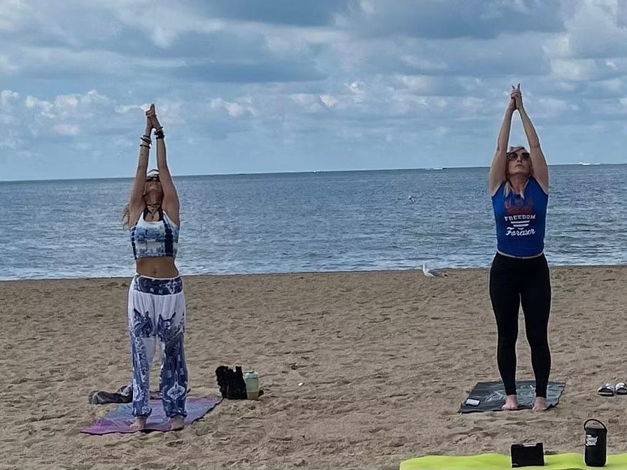 Outdoor lawn yoga session