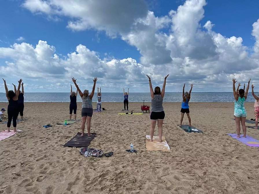 Sunrise beach yoga class
