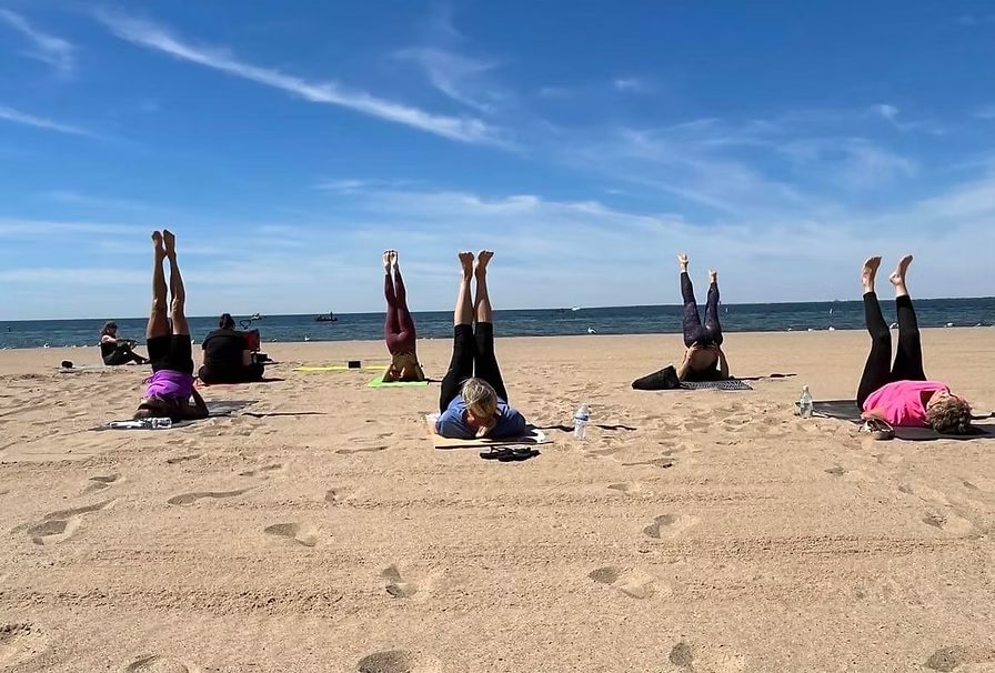 Yoga practice by the water