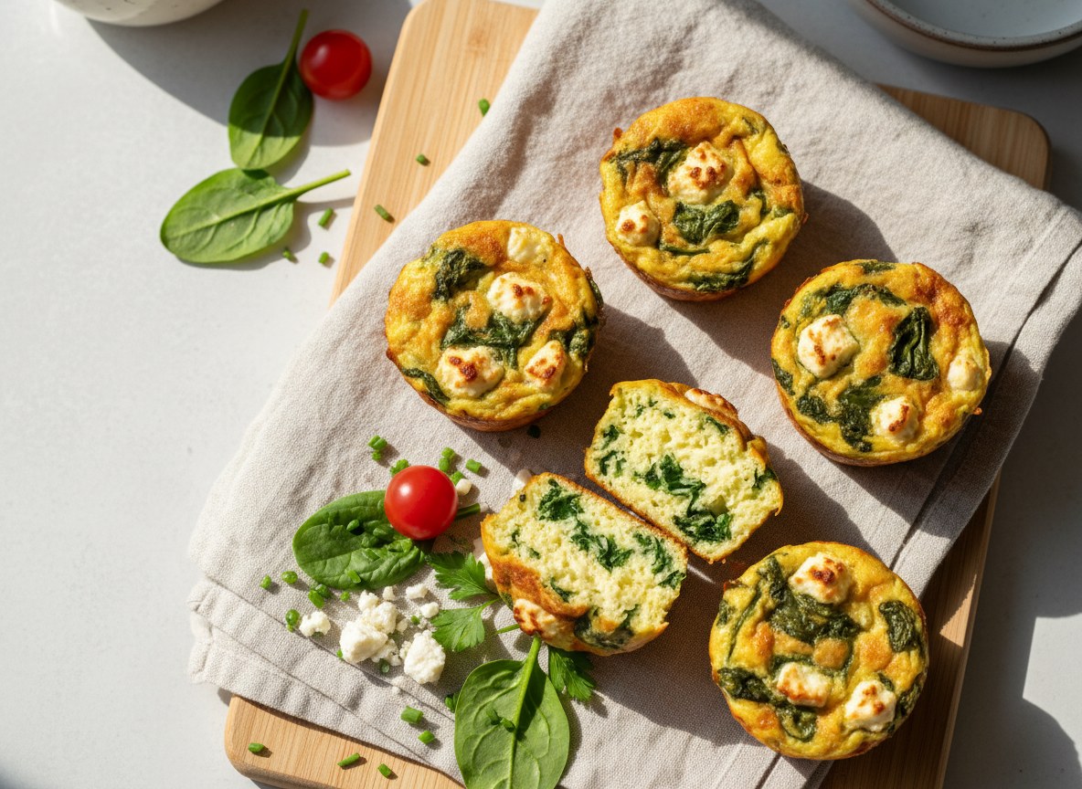 Feta & Spinach Egg Muffins — golden baked egg cups with spinach and feta