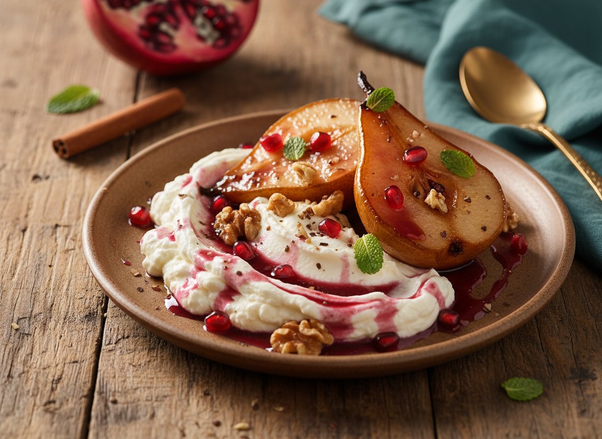 Pomegranate-Glazed Roasted Pears with Vanilla Ricotta
